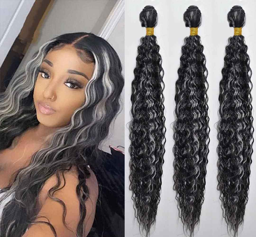Giginger P4/GREY Human Hair Bundles 24 26 28 inch Deep Wave Bundles Human Hair Highlight Chocolate Grey Brazilian Unprocessed Virgin Quick Weave Hair for Black Women