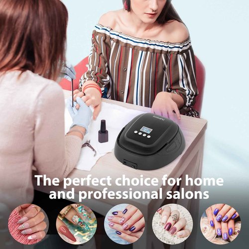Purtato 126W Cordless Rechargeable UV LED Nail Lamp, Fast Curing Gel Nail Dryer with 4 Timers, Portable Professional Nail Light for Salon and Home (Matte Black)