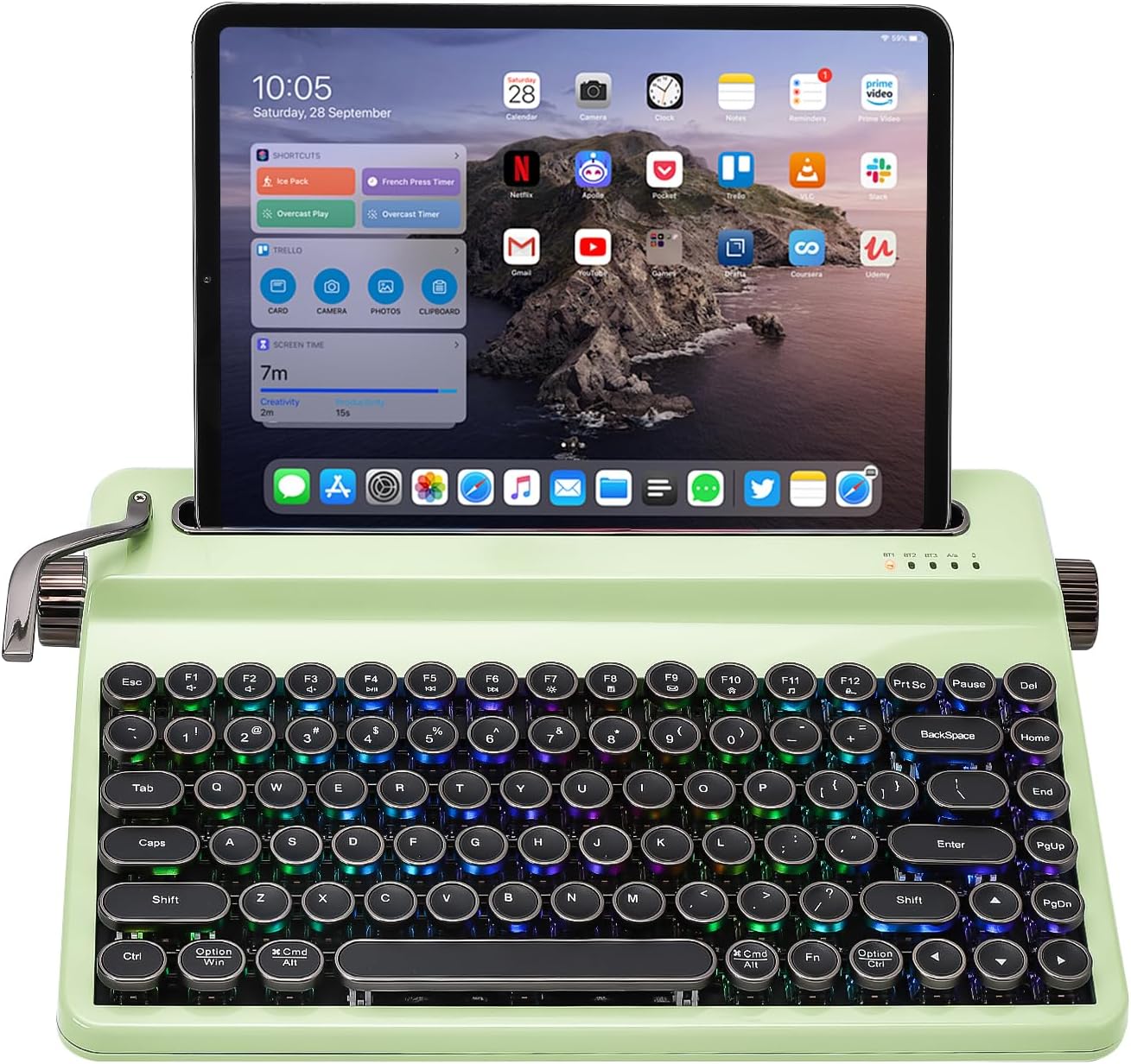 YUNZII QL75 Wireless Typewriter Hot Swap Retro Mechanical Keyboard,Punk Round Keycaps,RGB Backlit QMK/VIA Programmable,Multi-Device Keyboard with 2.4GHz/Type-C/BT5.0 (Pink, Cocoa Cream V2 Switch)