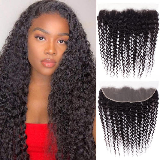 13x4 Lace Frontal Closure Deep Wave Regular HD Lace, 200% Density, 100% Brazilian Virgin Human Hair Ear to Ear HD Lace Frontal Pre Plucked with Baby Hair Natural Black Color 24 Inch