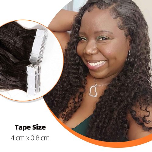 Clytie Raw Curly Tape in Hair Extensions Real Human Hair, Bleachable Tight Curly Human Tape ins Hair Extensions 20 PCS 16IN, Salon Light Weight Deep Curly Tap in 50g Invisible Taping for Thin Hair