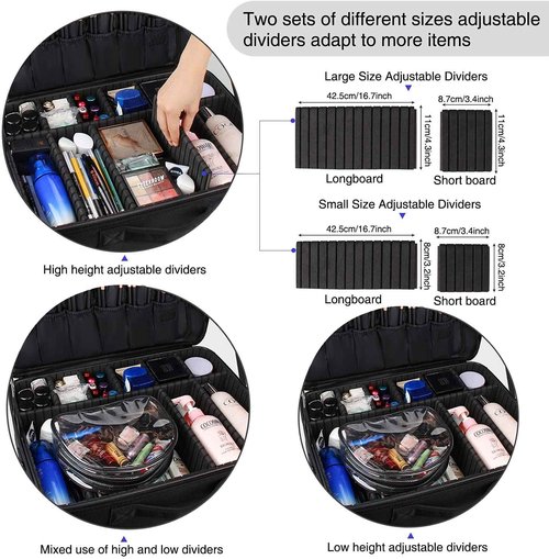 Relavel Large Makeup Organizer Profession Makeup Bag Extra Large Makeup Case with Adjustable Dividers, Adjustable Angle Fixed Belt and Shoulder Strap