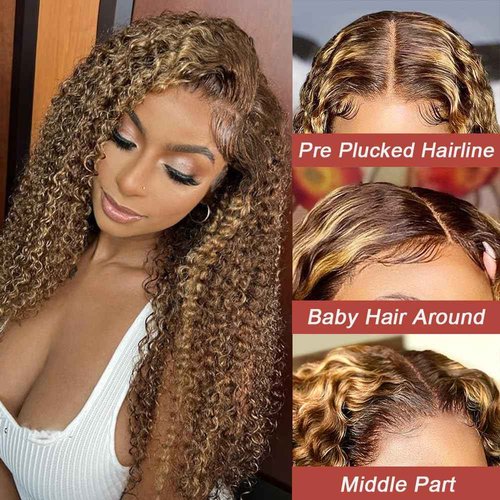 Azibo 13x5 Full Lace Front Wigs Human Hair Pre Plucked 4/27 Water Wave Wigs 200% Density Highlight Honey Blonde Lace Front Wigs Human Hair 20inch