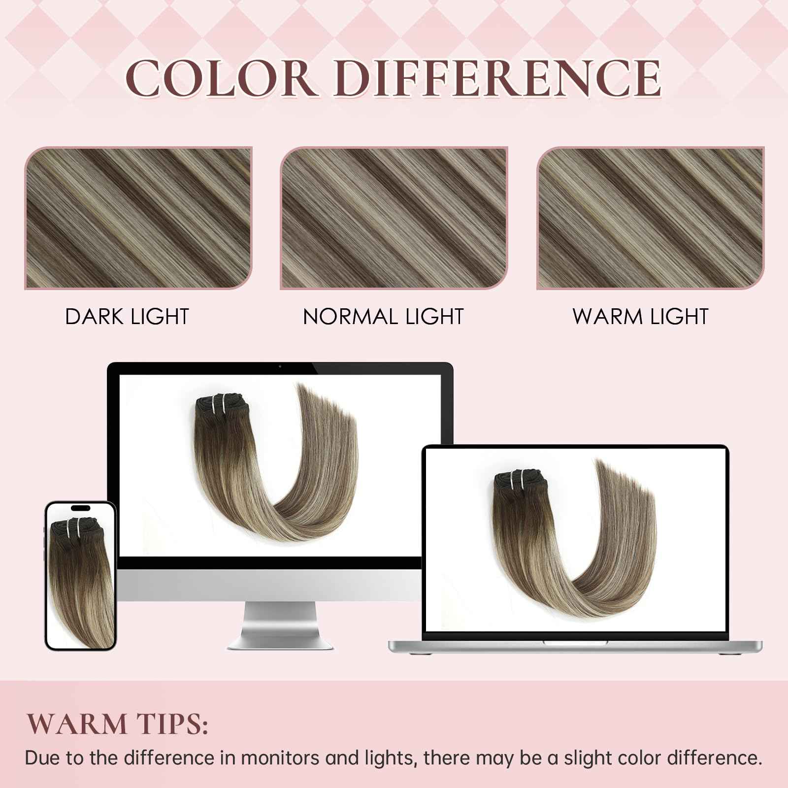 Hyssiet 20 Inch Clip in Real Human Hair Extensions, Balayage Walnut Brown to Ash Brown Mix Light Blonde, Remy Thick Invisible Straight Clip Hair,Seamless, 95 Gram 7 Pieces With 16 Clips