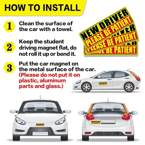 Sukh New Driver Magnet for Car - Student Driver Car Magnet Funny Safety Warning Magnetic Reflective Reusable Signs for Teenage Driving 3 Pcs