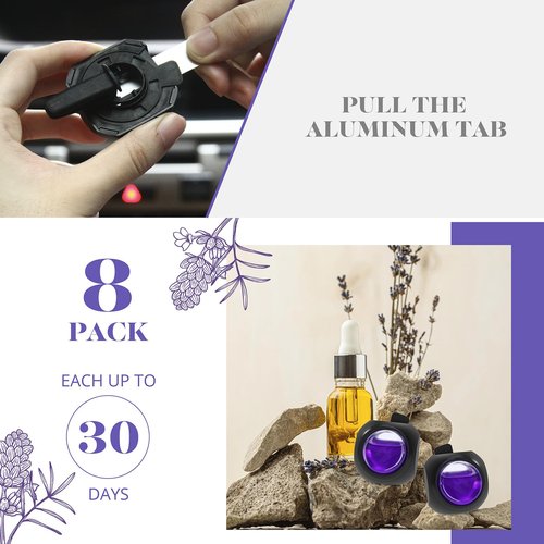 Car Air Freshener Vent Clips, 8 Pack, Provides Long-Lasting Scent, Up to 240 Days, Odor Eliminator (Lavender)