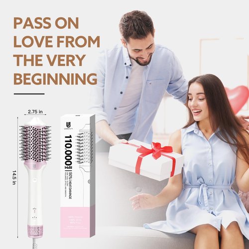 2-in-1 Blow Dryer Brush, Ionic & Ceramic Thermal Brush with Adjustable Heat & Cool Shot, 110000 RPM Motor High-Speed Motor for Frizz-Free, Smooth & Voluminous Hair,White no Comb