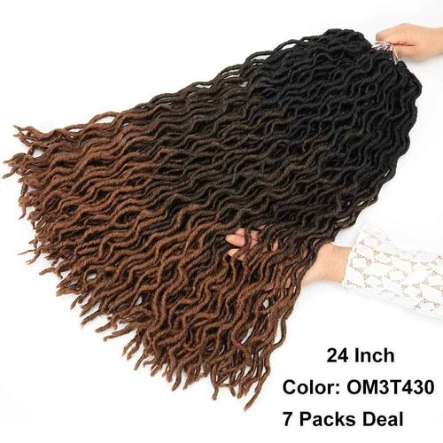 Eliza 24 Inch Wavy Gypsy Locs Ombre Crochet Hair 7 Packs Goddess Locs Faux Locs Crochet hair African Roots Dreadlocs Synthetic Braiding Hair Extensions for Black Women(24",7Packs,OM3T430)