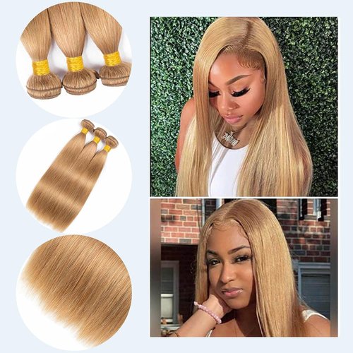 Wahairse Human Hair Bundles 26 28 30 Inch Straight 27# Color Human Hair Unprocessed Brazilian Virgin 3 Bundles Quick Weave Human Hair Extensions (27# Straight, 26 28 30)