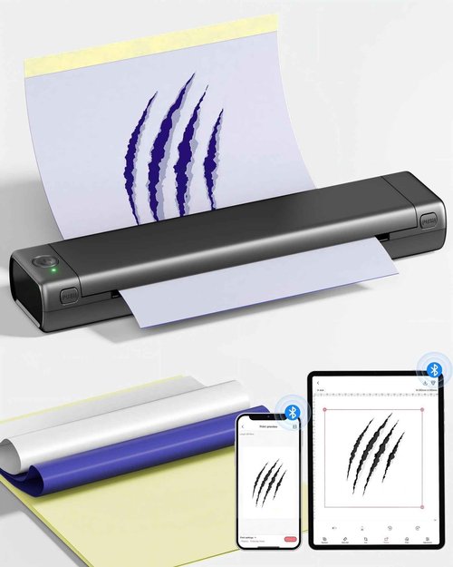 PhoFuta M08F Tattoo Stencil Printer With 10pcs Stencil Paper, Wireless Machine for Artists & Beginners, Compatible With Phone, iPad & PC