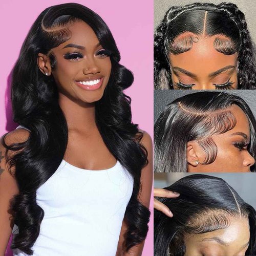 Body Wave Human Hair Wig 200 Density Hd Lace Front Wigs Human Hair Pre Plucked Bleached Tiny Knots Wigs For Women 13x6 Lace Frontal Wigs Human Hair 12A Soft Natural Black Wig 24inch