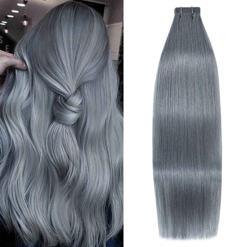WindTouch Tape in Hair Extensions Silver Gray 100% Human Hair Extensions Straight 20 Pcs 20Inch #gray 50g