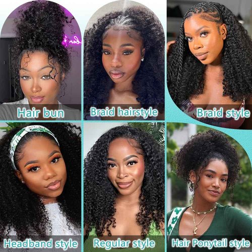 VFFTI Kinky Curly Half Wig Human Hair 200 Density 3 In 1 Drawstring Seamless Flip Half Wigs Wear Go Glueless Wigs Human Hair 18 Inch Curly Half Wig for Women Drawstring Headband Wig Beginner Friendly