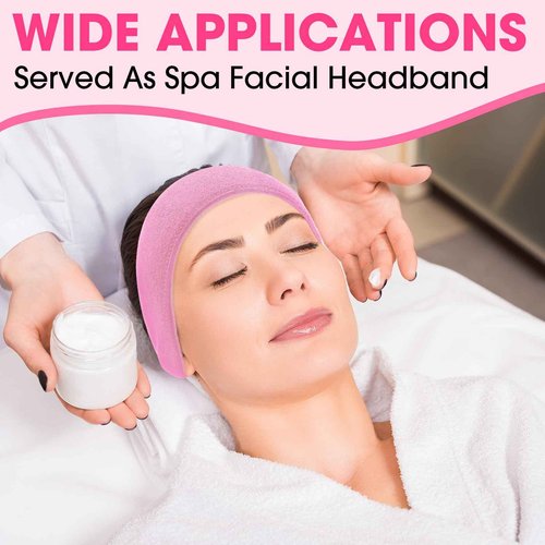 Tigeen 80 Pcs Spa Headband Bulk Adjustable Facial Headbands for Women Skincare Makeup Shower Hair Wraps for Washing Face(White Pink)