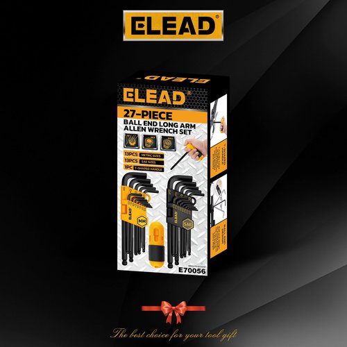 ELEAD Allen Wrench Hex Key Set: Premium 27pcs Durable Hex Key Set with Grip Handle, Long and Short Arm with Ball End, Metric & SAE Size Allen Key Set, Organized Storage