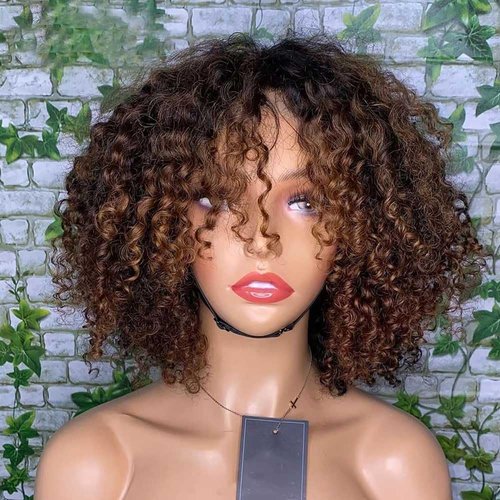 Youleas 5x5 HD Lace Closure Wigs Human Hair 180% Density 1B/4 Highlight Bob Wig Human Hair Glueless Wigs Pre Plucked Short Curly Human Hair Wig Bleached Knots Ready to Wear (14inches)
