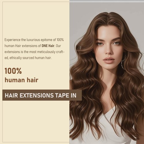 DNE Tape in Hair Extensions Real Human Hair 22 inches 20Pcs/50g/Pack Seamless #4 Medium Brown Dark Color Straight Invisible Double Sided Tape in Hair Extensions for Women/Girls Can Bleached and Curl
