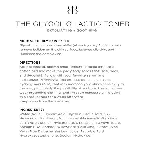 Biba De Sousa The Glycolic Lactic Toner - Exfoliating Toner with AHA, Hyaluronic Acid, and Aloe Vera - Illuminates Skin Complexion Without Excessive Drying (8 oz)