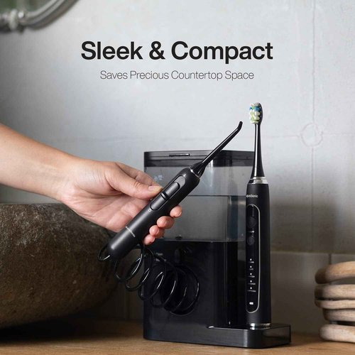 AquaSonic Home Dental Center PRO – Brushing & Flossing Made Easy – Brush & Floss – Power Toothbrush & Water Flosser – Whiter Teeth & Healthier Gums – Black Series Pro+Oral Irrigator