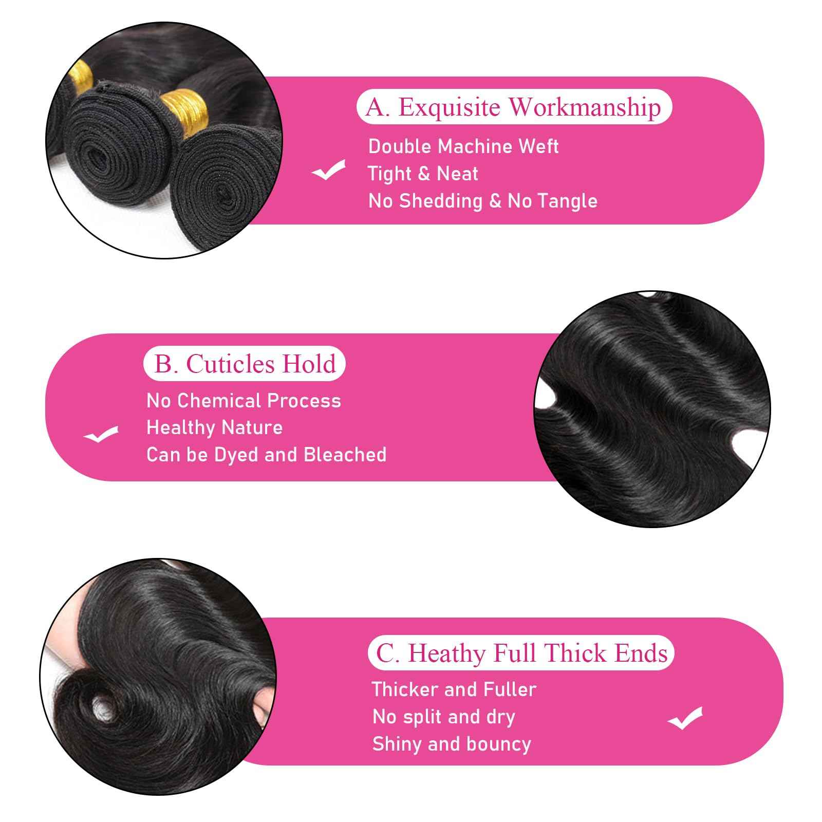 22 24 26 Inch Body Wave Bundles Human Hair 12a Human Hair Bundles 100% Unprocessed Brazilian Virgin Hairfor Black Women Natural Color