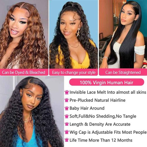 Alimog Water Wave Lace Front Wigs Human Hair HD Wet and Wavy Lace Front Wigs Human Hair 28 Inch Curly Lace Front Wigs Human Hair Pre Plucked Natural Color