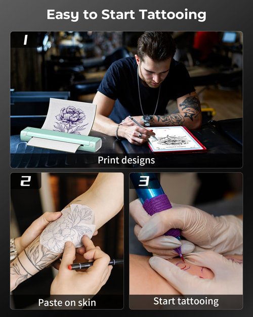 Itari M08F Wireless Tattoo Stencil-Printer - Tattoo Transfer Machine Thermal Copier with 10pcs Transfer Paper, Bluetooth Stencial Printer for Tattooing, Compatible with Smartphone & PC, Green