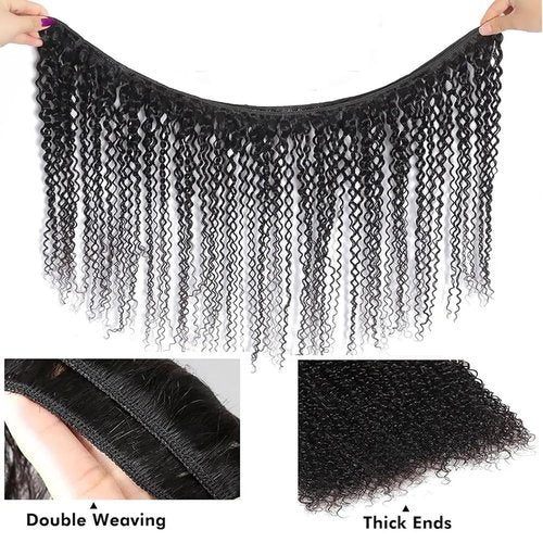 Kinky Curly Human Hair Bundles 20 22 24 Inch Curly Wave Bundles Human Hair Unprocessed Native Virgin Hair 100/PC 3 Extensions Natural Black Color 1B Wet and Wavy Human Hair Extensions for Women