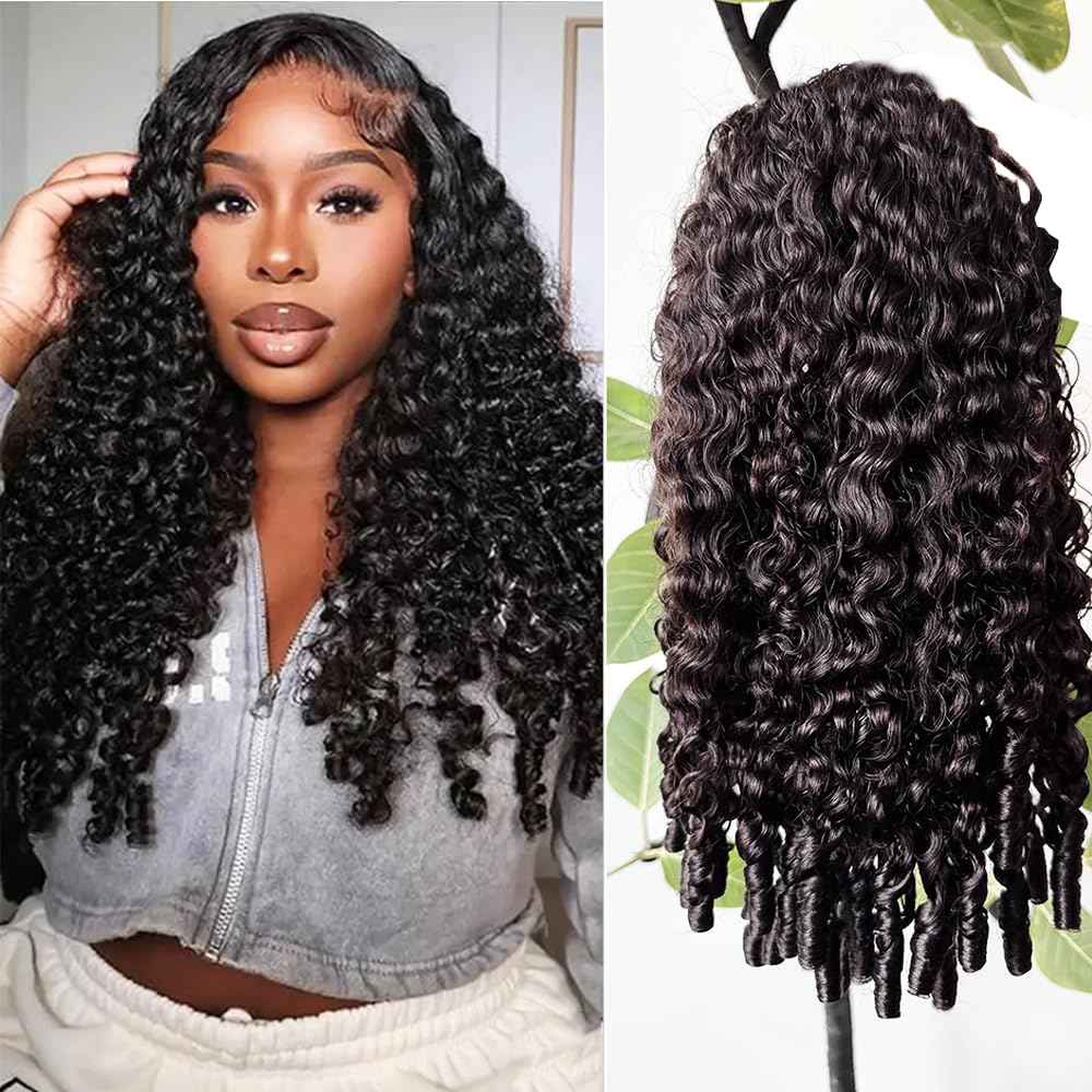 Half Wig Human Hair for Women 12 Inch Burmese Curly Glueless Clip-In Wigs 250% Density 3 IN 1 Half Wigs Flip Over Beginner Friendly Go Drawstring Wig No Glue No Sew Natural Color & Easy Install