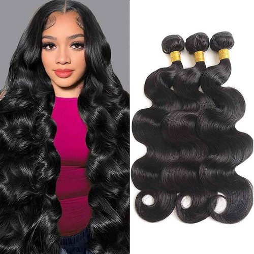 QXRM Body Wave Bundles Human Hair - 12A Brazilian Virgin Human Hair Bundle Double Weft Weave 100G Unprocessed Weave (1b, 18 20 22)