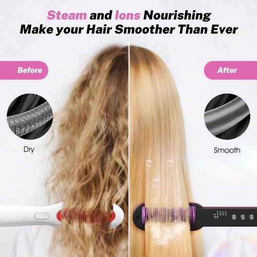 slopehill Steam Hair Straightener Brush – Ionic Steam Straightening Brush for Smooth, Frizz-Free Hair, Fast Heating, 4 Adjustable Temperature, Anti-Scald Design