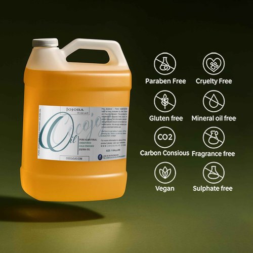 Cocojojo Jojoba Oil Organic, jojoba oil for Hair Growth, jojoba oil for Skin, for Face, 100% Pure Natural, Cold Pressed, Deep Moisturizing Anti-Aging, Essential Oils - 128 Fl Oz