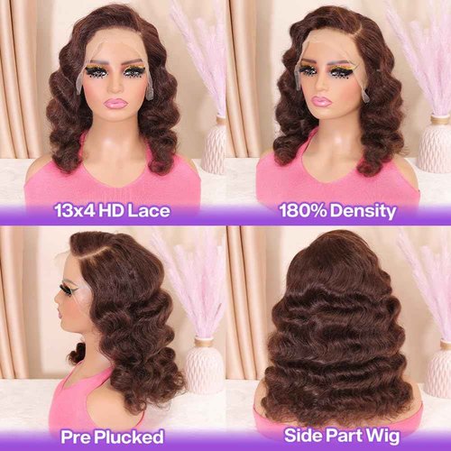Hihmarm Chocolate Brown Body Wave Lace Front Wigs Human Hair Pre Plucked 180% Density 13x4 HD Lace Front Wigs Human Hair For Black Women 18 Inch Glueless Wigs Human Hair Beginners Friendly