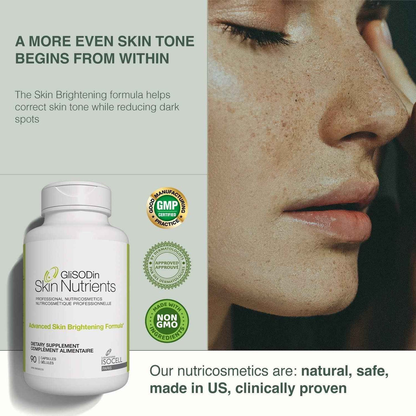 Glisodin Skin Nutrients Advanced Skin Brightening Formula – for Brighter, Clearer, and Firmer Complexion – Helps Reduce Blemishes - 90 Capsules