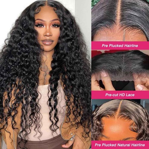 Ferzzon 6x4 Deep Wave Lace Front Wigs Human Hair 180 Density Glueless Wigs Human Hair Pre Plucked Cut 6x4 Deep Wave Closure Wig Pre Cut Wigs Human Hair Curly Glueless Wig 26 Inch