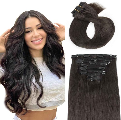 ABH AMAZINGBEAUTY HAIR Clip in Hair Extensions Real Human Hair Natural Black 18 Inch Clip in Straight Invisible Clip ins Human Hair Extensions Color #1B 8Pcs With 18 Clips 120 Gram