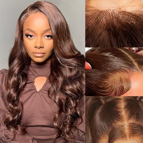 Body Wave Lace Front Wigs Human Hair for Black Women Glueless 13x4 Chocolate Brown Wigs Human Hair Pre Plucked with Brown Colored Human Wigs 180% Density 22 Inch