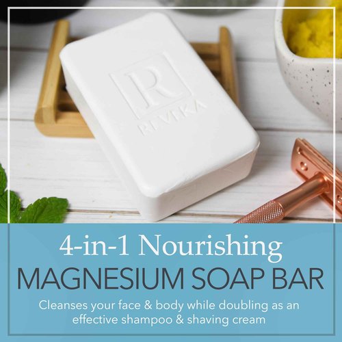 Reveka Skincare Magnesium Soap – 4-in-1 Natural Bar for Face, Body, Hair & Shaving | Triple-Milled with Shea Butter | USA-Made Peppermint Soap | 4 Pack (7 oz Each)