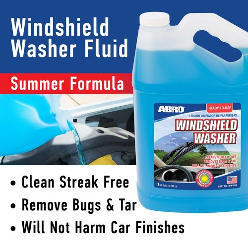 ABRO Windshield Washer Fluid Ready to Use Formula - 1 Gallon, Pre-Mixed, Streak-Free Cleanliness, 2-In-1 Removes Bugs & Tar