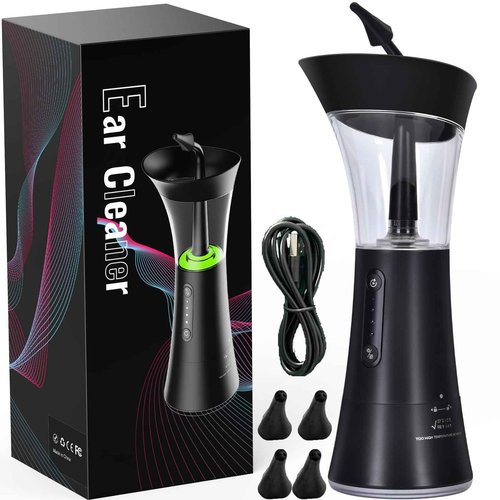 2025 New Upgraded ear cleaner earwax removal with One-Piece Waste Tank, Safe electric ear wax removal with Water Temperature Sensor,Ear Irrigation Kit & USB-A to C Cable