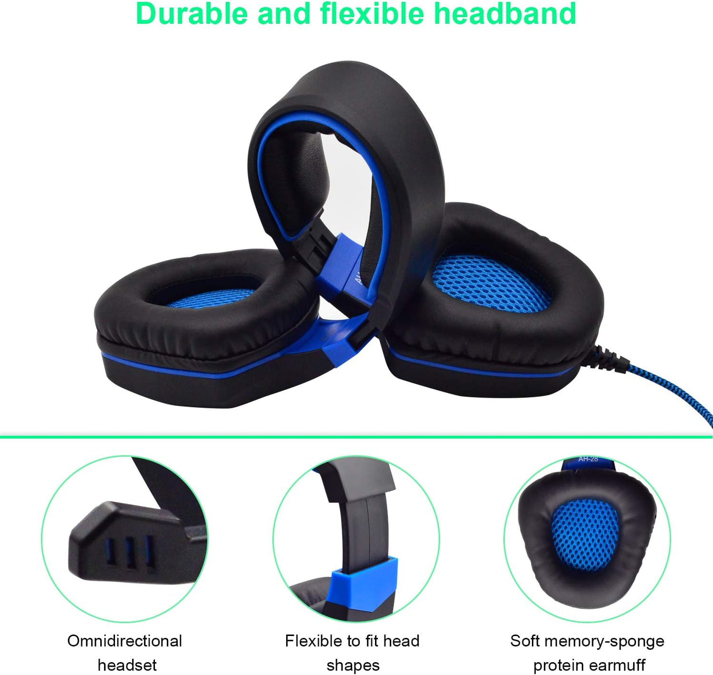 Anivia AH28 Over Ear Headphones Wired Stereo Computer Headsets Gaming Headset with Mic, Bass with Volume Control, Noise Isolating for Multi-Platforms