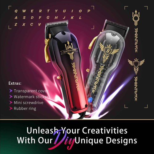 SUPRENT PRO Professional Hair Clippers for Men- Premium Barber Clippers DLC-Coated Blade & Brushless Motor- Rechargeable Haircutting Kit with DIY Customizable Casing- Gift for Men(Red)