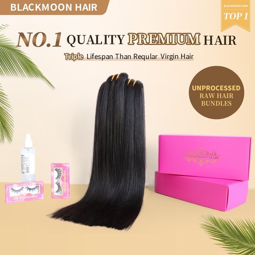BLACKMOON 16a Raw Indian Hair Bundles 100% Unprocessed Raw Human Hair Straight Bundles Triple Lifespan Than Regular Virgin Hair 20 Inches Double Weft 100g/Bundle Natural Black