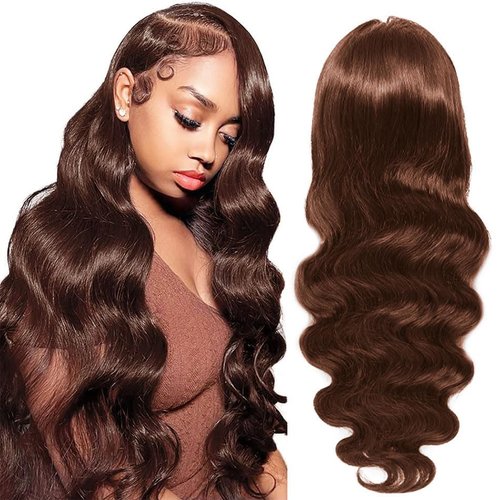Kesenmu Chocolate Brown Lace Front Wig Human Hair - 13x6 HD Body Wave Brown Lace Front Wigs Pre Plucked with Baby Hair, 180% Density Glueless Colored Brown Frontal Wigs 22 inch