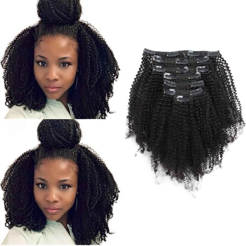 ABH AMAZINGBEAUTY HAIR Afro Coily Clip in Hair Extensions Real Human Hair 4B and 4C Double Wefts Remy Coily Clip ins for African Americans 120 Grams 7pcs 17 Clips, #1B Natural Black 18 Inch