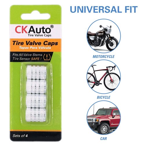 CKAuto Tire Valve Stem Caps, Silver, 4 pcs/Pack, Anodized Aluminum Tire Valve Cap Set, Corrosion Resistant, Universal Stem Covers for Cars Trucks Motorcycles SUVs and Bikes