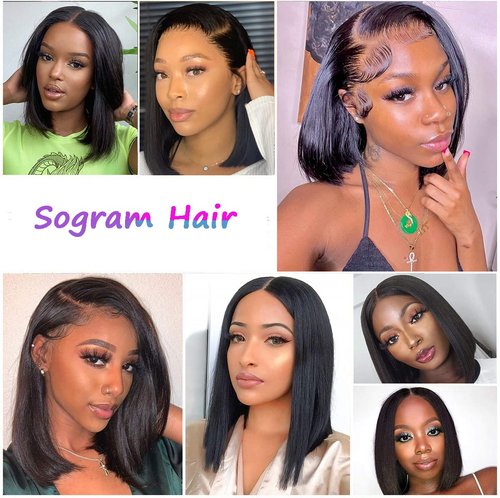 13x6 Bob Lace Front Wigs Human Hair Straight Wigs for Black Women Bob Wig Human Hair Side Part Frontal Bob Wigs Pre Plucked with Baby Hair Natural Hairline (16 Inch)