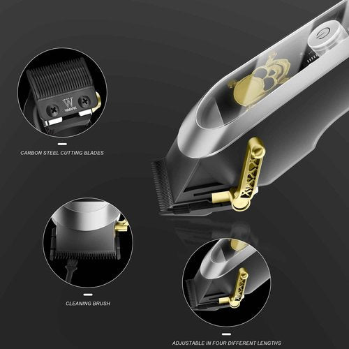 WMARK High Speed Professional Hair Clipper for Men Professional Cordless&Corded Hair Clippers with LCD Display 6 Guide Combs *1comb,Mens NG-130 (Silver)