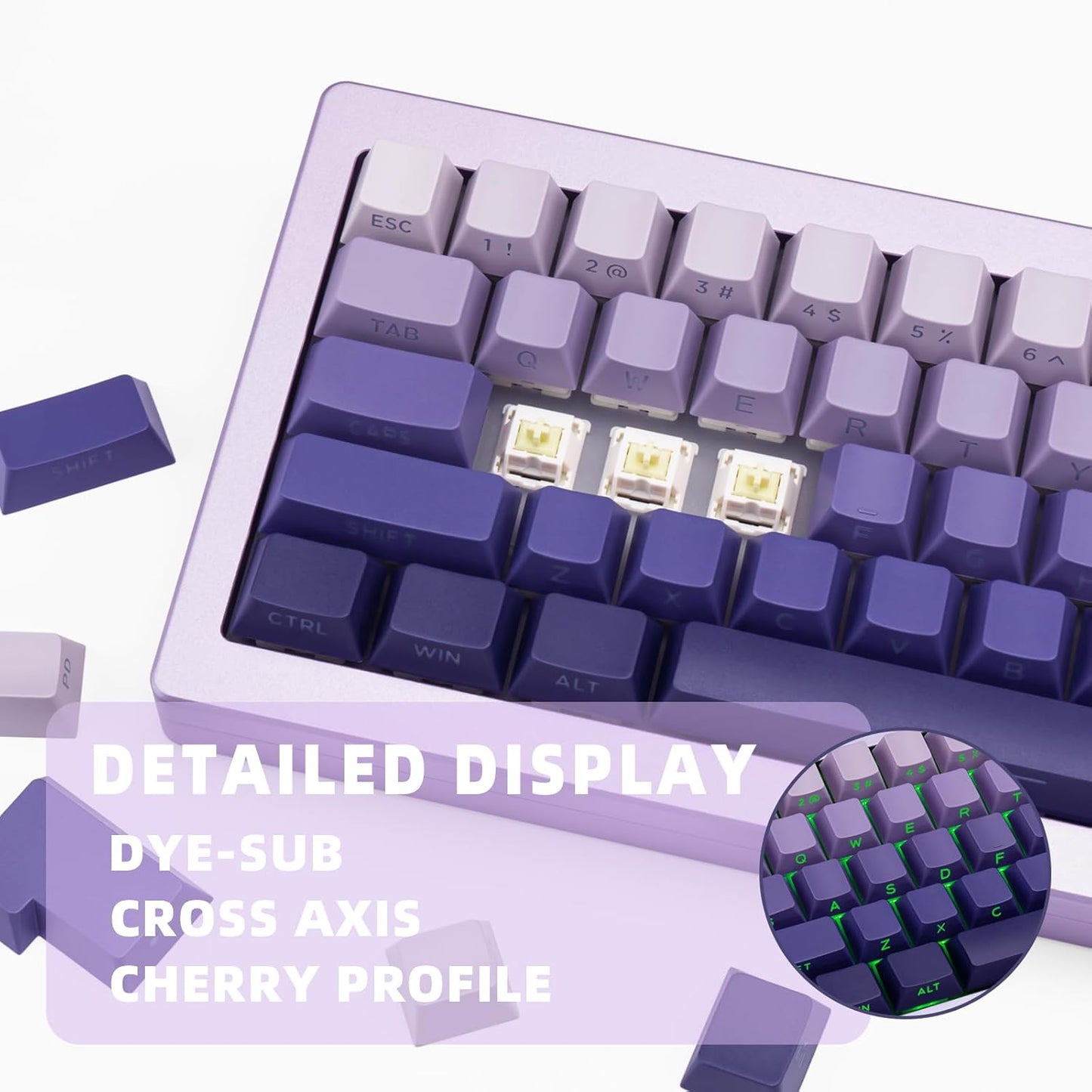 136 Keys Gradient Blue Keycaps, Side Print Shine Through Keycap, Custom Double Shot PBT Keycaps, Cherry Profile Keycap 60 Percent Cherry Mx for ANSI/ISO Layout Mechanical Keyboard