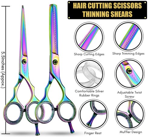 My Hair Tools Professional Hair Extension Tools Kit Includes Micro Link Beads Remover & Crimp Pliers Set, Hair Cutting & Styling Scissors Set, Hair Parting Tool, Hair Extensions Loop Tool (Rainbow)