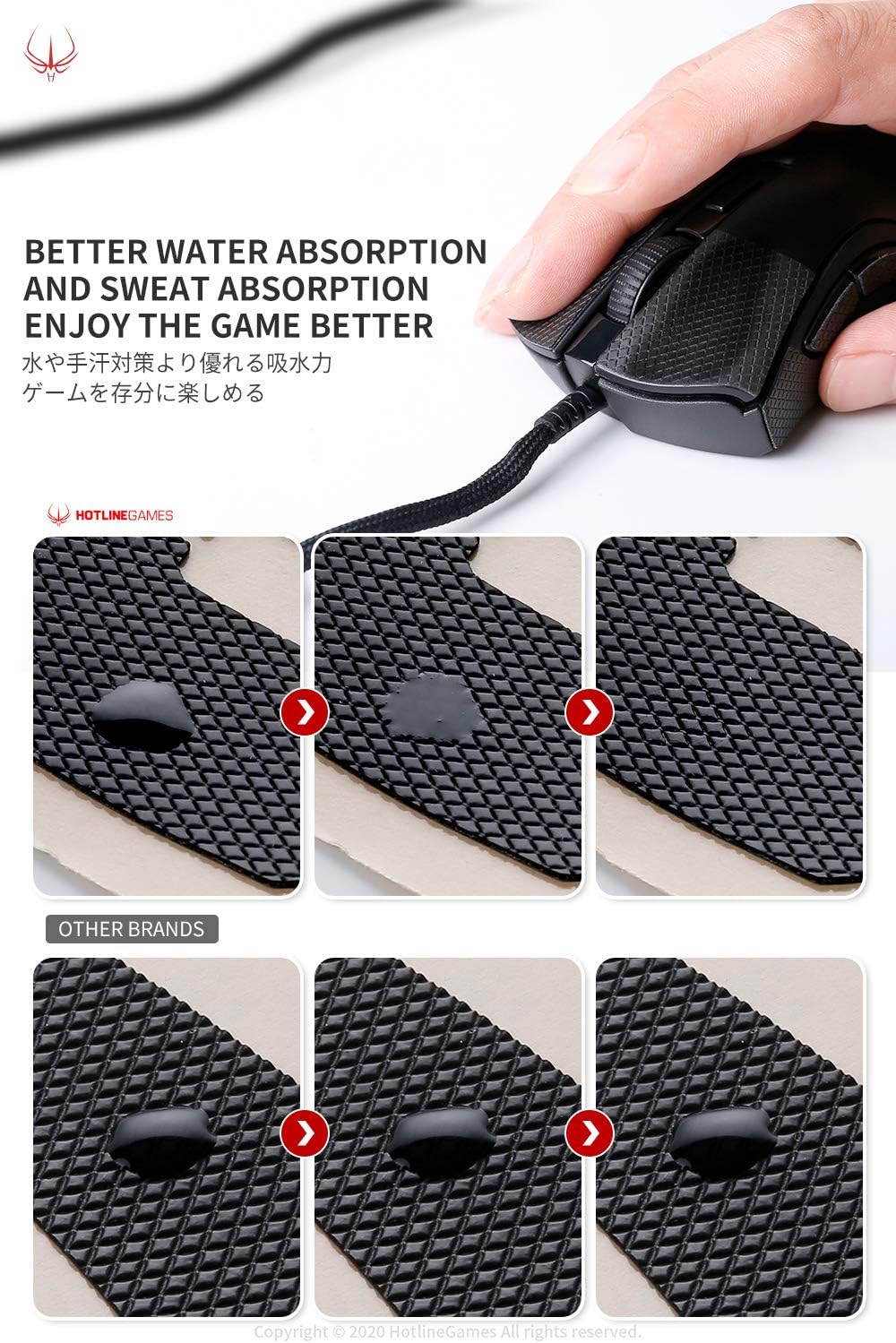 [Grip Upgrade] Hotline Games 2.0 Plus Anti Slip Mouse Grip Tape Compatible with Razer Basilisk X Hyperspeed/Ultimate / V2 / V3 Gaming Mouse Skins,Sweat Resistant,Cut to Fit,Easy to Apply